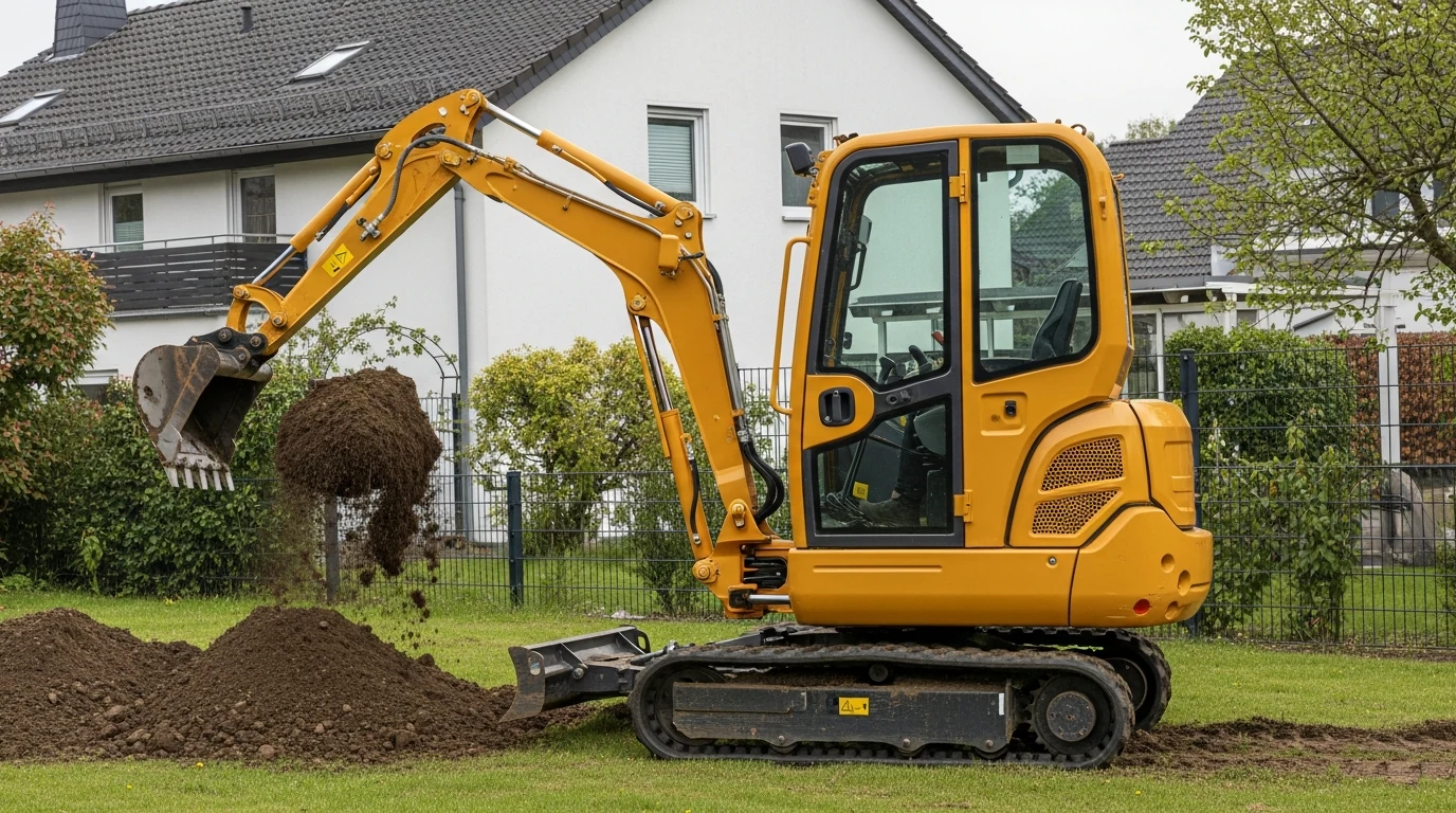 Team und Maschinenpark von Gartenbau Frankfurt bei der Arbeit